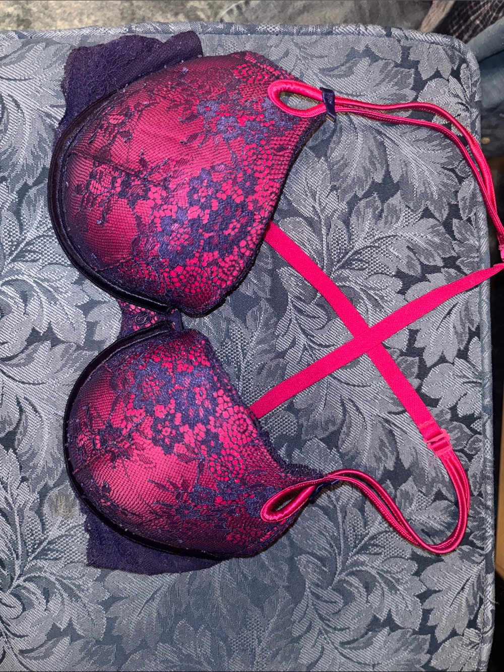 Victoria's Secret Pink and Navy Lace Push-Up Bra